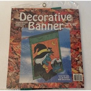 Vintage Halloween Witch Decorative Outdoor Banner Double Sided 28x40” NOS SEALED
